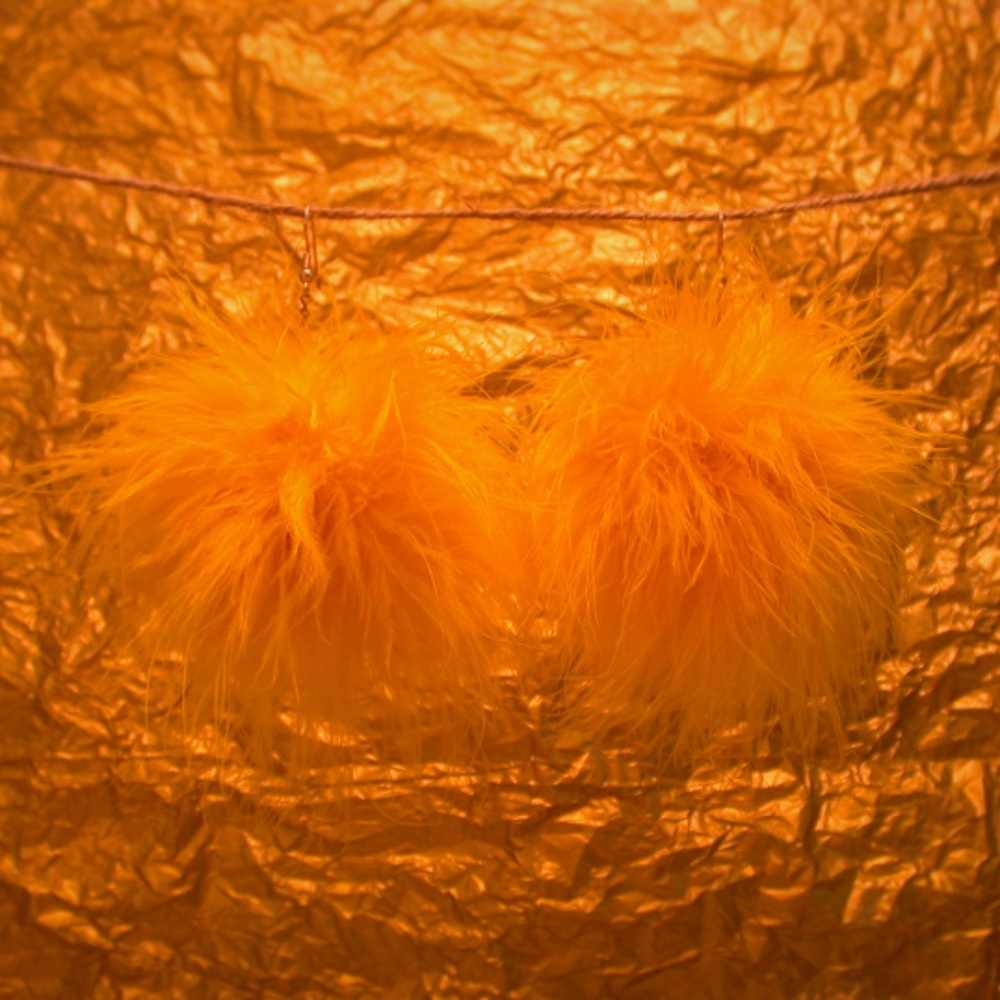 Yellow Feather Pom Earrings